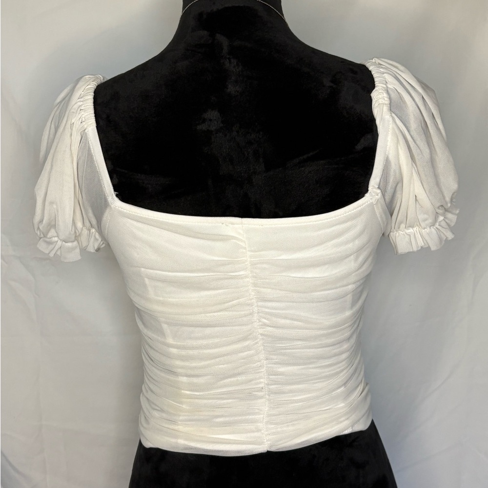 Chic White Ruched Crop Top - Picture 3 of 4